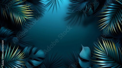 Blue and gold tropical leaves.