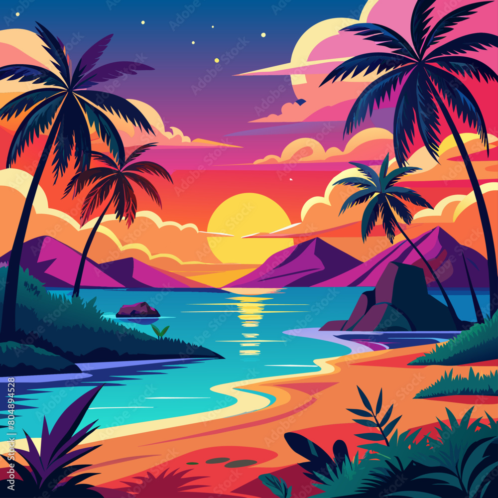 trees on the beach, Bright tropical beach scenes with sunsets and palm trees. trees on the beach, Bright tropical beach scenes with sunsets and palm trees.