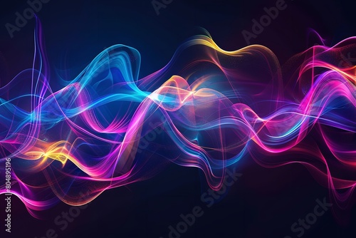Neon Holographic Waves with a Dark Background Abstraction. Generative Ai © Mimix