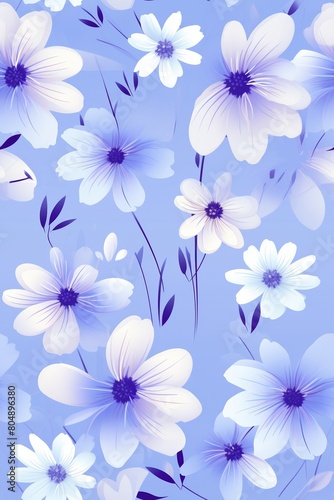 A seamless pattern of white and blue flowers on a blue background. © tohceenilas