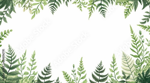 A watercolor painting of a variety of ferns and other greenery.