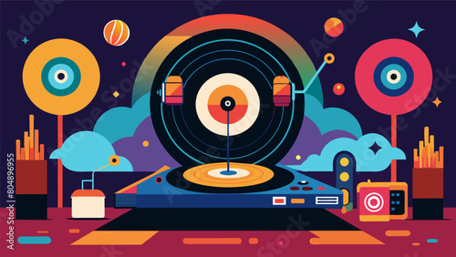 Unleash your senses at our vinyl music event where the hypnotic beats of classic records are enhanced by sensory enhancements. Vector illustration