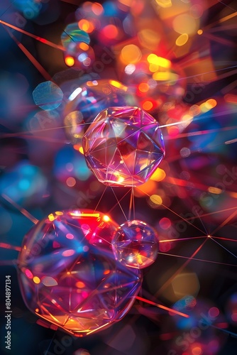 Shimmering Atomic Geometry in Luminosity description:This strikingly surreal image showcases a captivating display of prismatic,translucent atomic