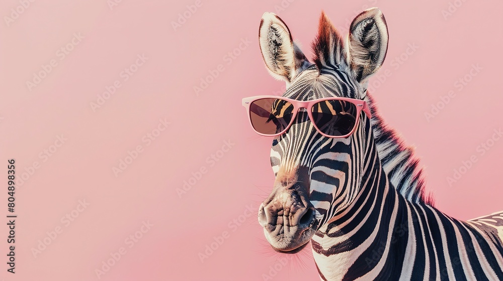 creative animal concept. A Surreal Encounter A Zebra Adorned in Sunglasses, Emerging from a Dreamlike Pastel Landscape creative animal concept. A Surreal Encounter A Zebra Adorned in Sunglasses, Emerging from a Dreamlike Pastel Landscape