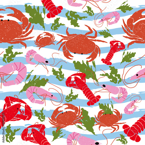 Crabs, Lobsters and Shrimps Vector Repeat Pattern 1