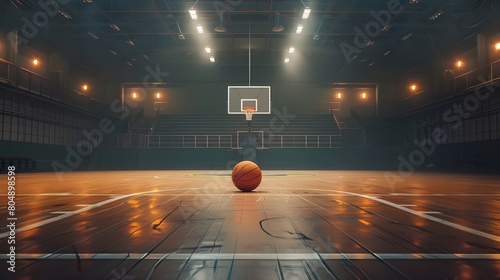 Hardwood showdown Competitive basketball game on a wood textured court floor photo