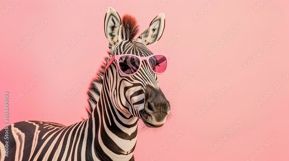 creative animal concept. A Surreal Encounter A Zebra Adorned in Sunglasses, Emerging from a Dreamlike Pastel Landscape creative animal concept. A Surreal Encounter A Zebra Adorned in Sunglasses, Emerging from a Dreamlike Pastel Landscape