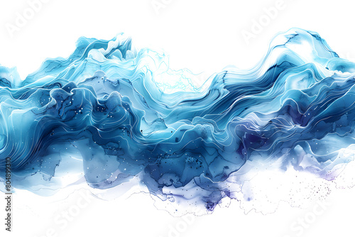 Turquoise and teal swirling watercolor paint on transparent background.