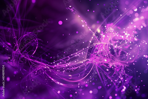 abstract background, twists and turns of light purple lines and white particles on a dark purple background, for monitors 3:2