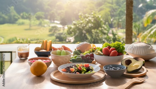 A serene setting showcasing a balanced meal with a focus on mindful eating, featuring nutritious foods that promote a healthy diet and lifestyle.