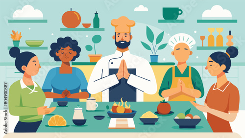 A cooking class for those with anxiety disorders providing techniques for managing stress and promoting mindfulness in the kitchen.. Vector illustration