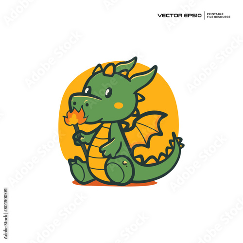 cute baby green dragon  character  mascot  logo  design  illustration  eps 10