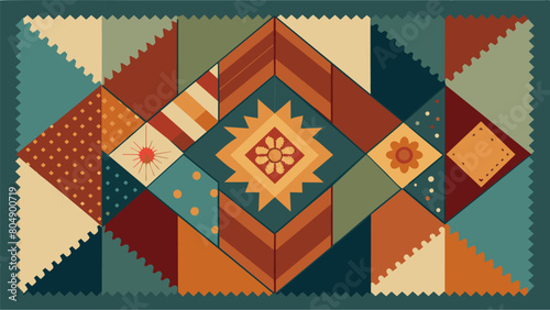 A vintageinspired quilt intricately crafted from a beautiful collection of repurposed fabrics each piece carefully chosen for its unique character and. Vector illustration