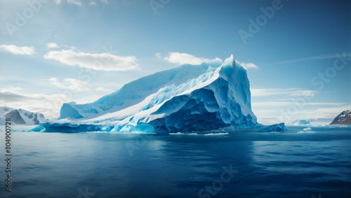 A majestic iceberg illuminated by the light of the sun surrounded by a sea of glassy waves © gfxsunny