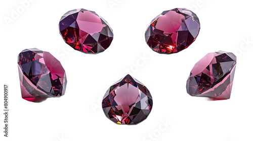 Rhodolite Garnet Collection  Stunning Gemstone Jewelry Set in High-Resolution 3D Digital Art  Isolated on Transparent Background - Perfect for Luxury Designs and Elegant Decorations 