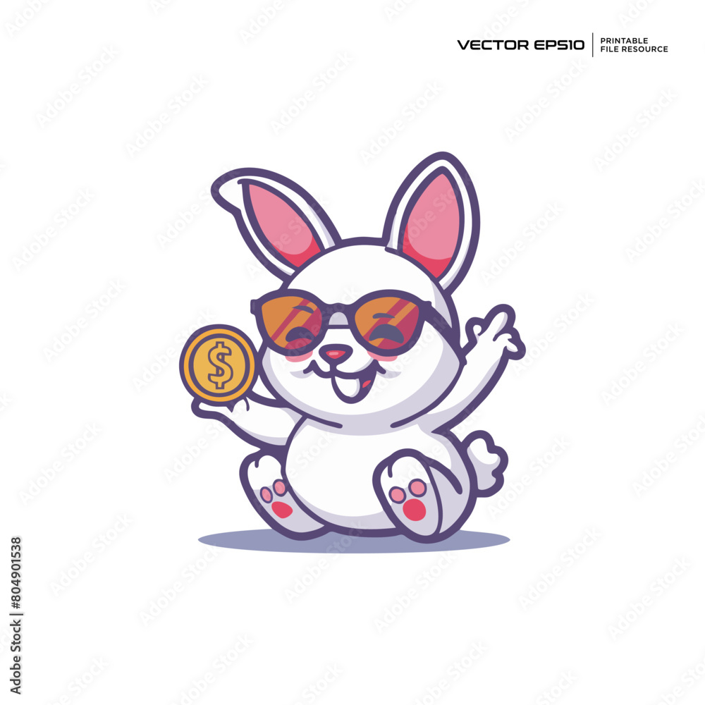cute bunny get coins, character, mascot, logo, design, illustration, eps 10