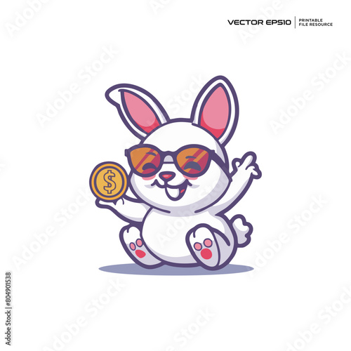 cute bunny get coins, character, mascot, logo, design, illustration, eps 10 © mochiro