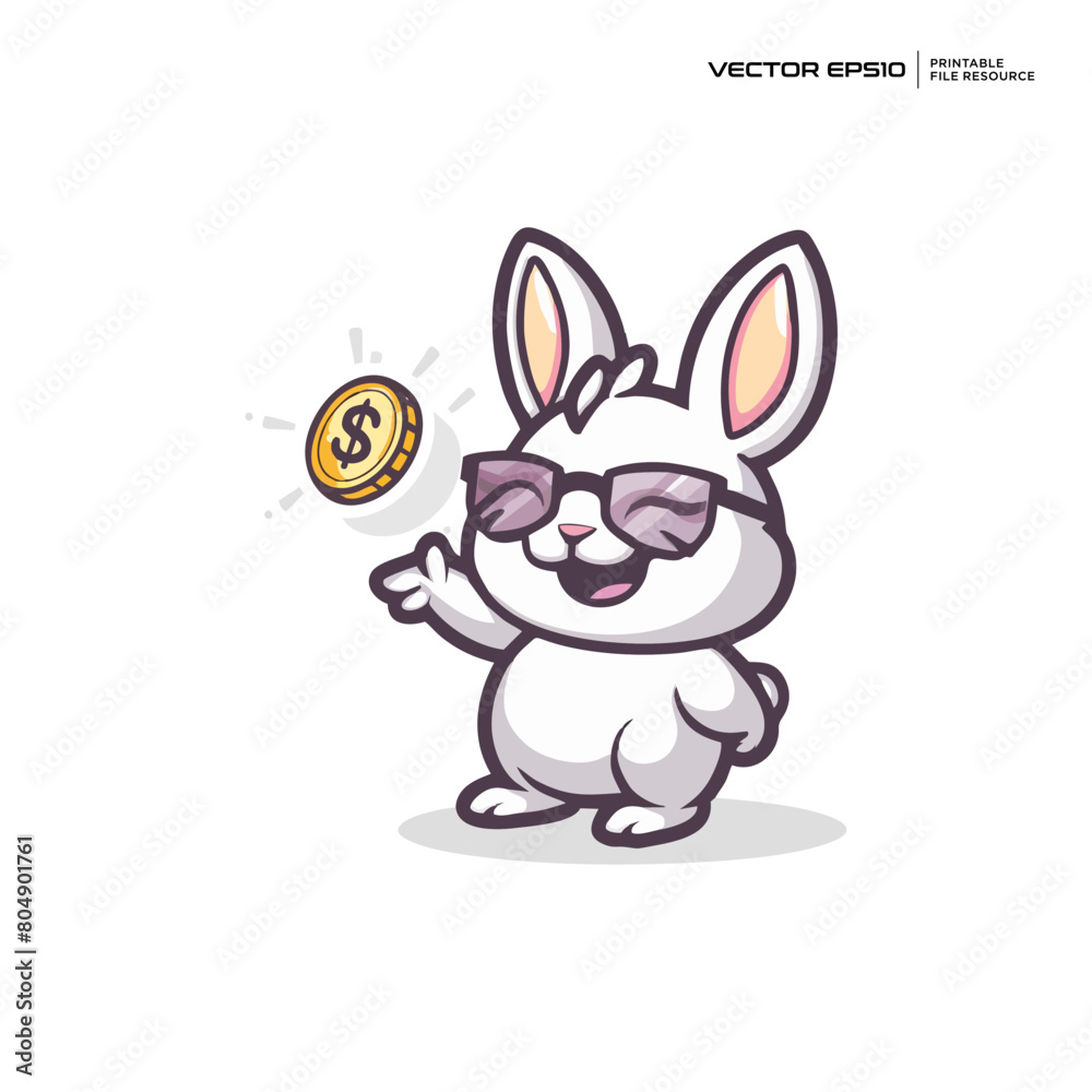 Obraz premium cute bunny get coins, character, mascot, logo, design, illustration, eps 10