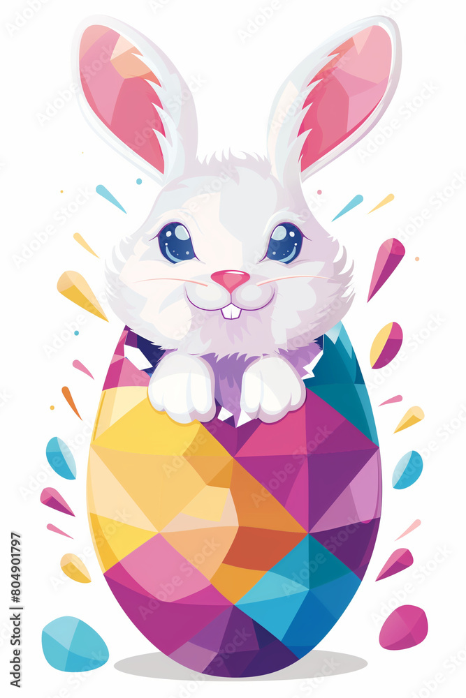 Easter bunny peeking out of easter egg illustration on white background Easter bunny peeking out of easter egg illustration on white background