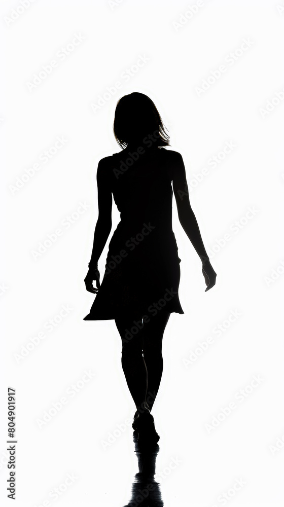 Graceful Stride: Woman's Silhouette in Full Body Walk. Generative AI