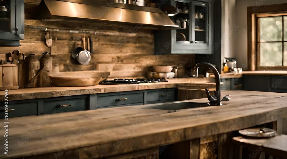 Rustic Chic: A Butcher Block Countertop Anchors a Repurposed Barn Wood Island Rustic Chic: A Butcher Block Countertop Anchors a Repurposed Barn Wood Island