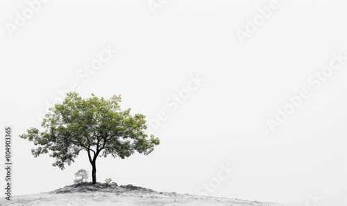 Lone tree standing on a barren landscape minimalist style