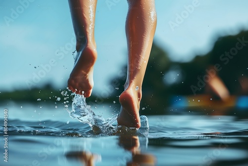 Refreshing Moment: Splashing Water with Bare Feet
