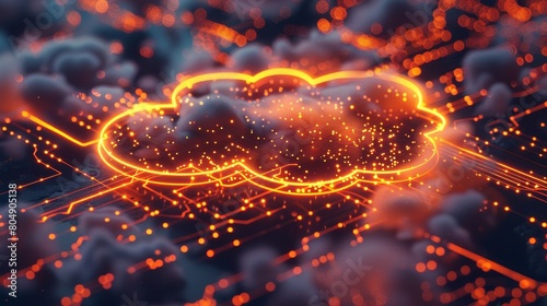 A dynamic representation of cloud computing with neon highlights