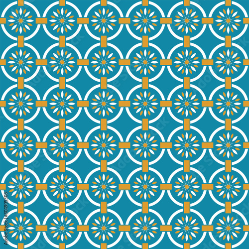 Indian Traditional Geometrical Mandala design for white Gold paste block print Round floral circles allover seamless repeat pattern for shirt kurti saree stole scarf dupatta background wallpaper 