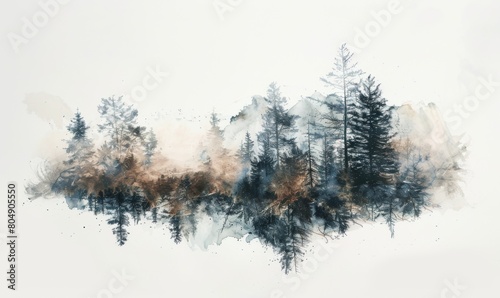 Silhouetted trees forming a mystical forest with foggy backdrop