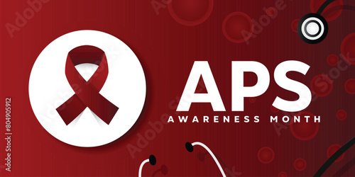 Antiphospholipid Antibody Syndrome APS Awareness Month. Ribbon and Stethoscope. Great for cards, banners, posters, social media and more. Red background. 