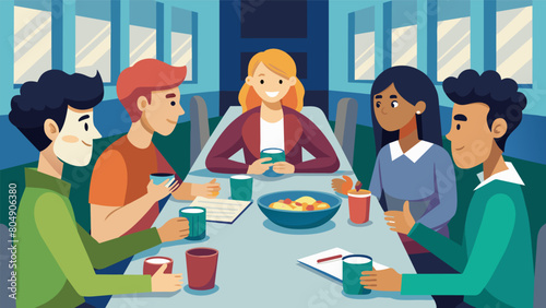 Students in a college cafeteria discussing and dissecting the latest viral story that has everyone salivating for more Sensationalist Soup..