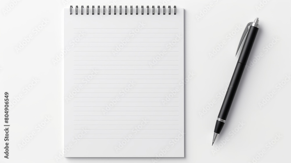 notebook with horizontal lines awaits creative or professional input, accompanied by a sleek black pen on a bright white surface. notebook with horizontal lines awaits creative or professional input, accompanied by a sleek black pen on a bright white surface.