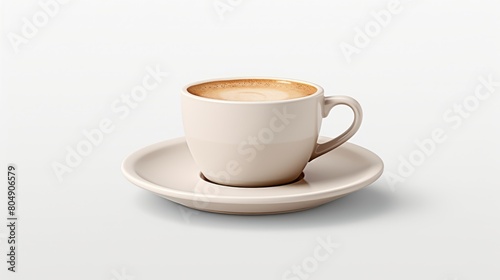 A minimalist photo of a cup of coffee with creamy froth, set against a white background