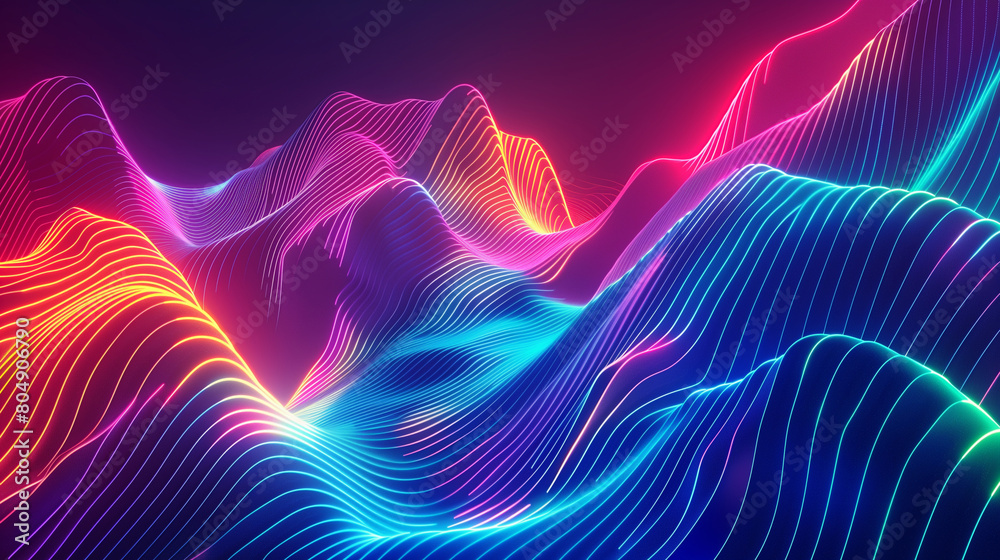 Abstract flowing neon wave background. ai generative