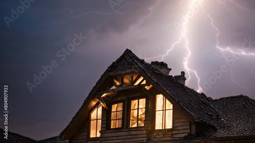 Wallpaper Mural a house struck by lightning in extreme weather Torontodigital.ca