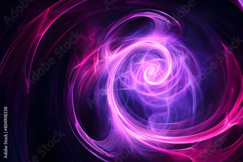 Neon swirls in vibrant purple and pink mesmerizing pattern. Stunning art on black background. 