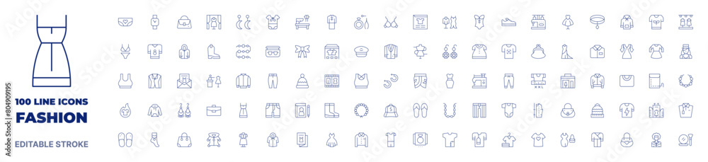 100 icons Fashion collection. Thin line icon. Editable stroke. Fashion icons for web and mobile app.-1