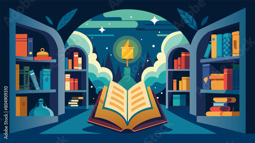 Enchanting tales and forgotten classics line the walls transporting you to different worlds with just a turn of a page.. Vector illustration