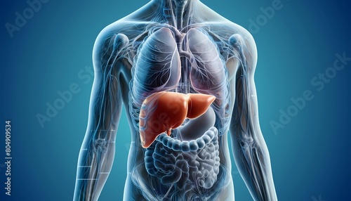 medical illustration of the human river anatomical position Concept of cardiovascular health, anatomy education for medical students 