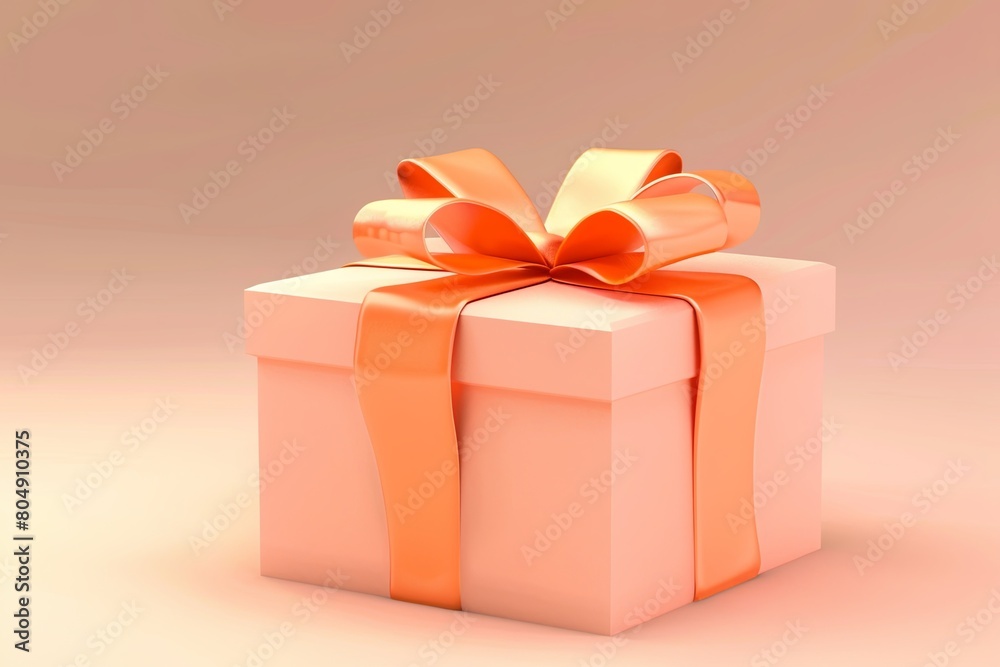 Vector Style 4D Render Peach Gift Box with Orange Ribbon on Soft Pastel Background Vector Style 4D Render Peach Gift Box with Orange Ribbon on Soft Pastel Background