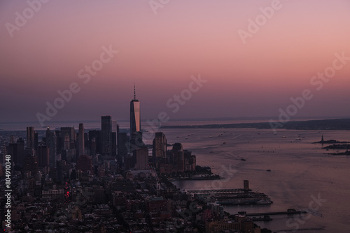 city skyline at sunset