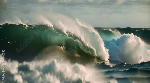 big and powerful waves in the middle of the ocean photo
