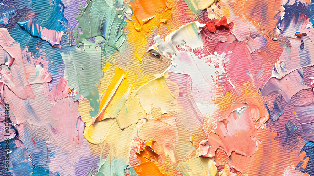 A mesmerizing blend of oil paints, featuring strokes of blue, pink, yellow, and red on a canvas, creating a richly textured and vibrant abstract artwork that invites interpretation. A mesmerizing blend of oil paints, featuring strokes of blue, pink, yellow, and red on a canvas, creating a richly textured and vibrant abstract artwork that invites interpretation.