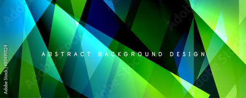 A symmetrical pattern of blue and green triangles resembling a terrestrial plant on an azure background. The design features circles and electric blue accents