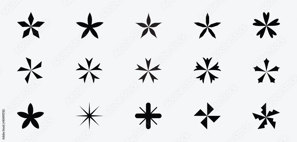 Set of asterisks. Vector illustration, black icons isolated on white background