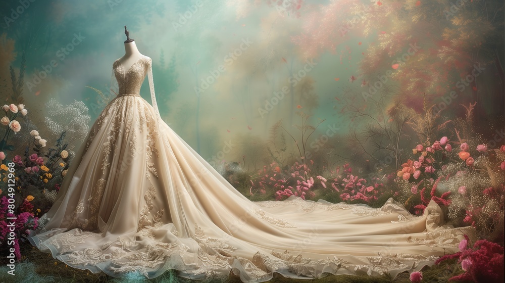 Beautiful stylish pale white women's dress on a mannequin against a background of warm colors Beautiful stylish pale white women's dress on a mannequin against a background of warm colors