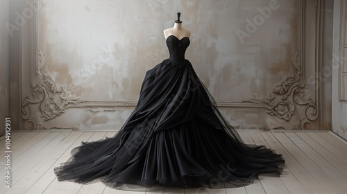 Beautiful stylish women's dress in a gothic style in black on a mannequin