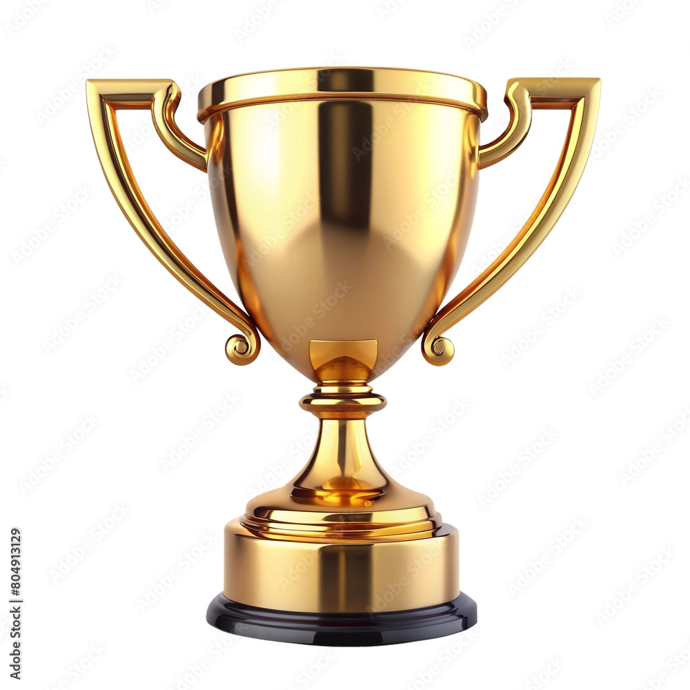 Fototapeta premium First place gold trophy cup isolated on free PNG background. 3d rendering