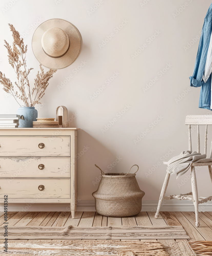 Rustic wooden dresser in an interior design room composition. Minimalistic, chic interiors. Rustic wooden dresser in an interior design room composition. Minimalistic, chic interiors.